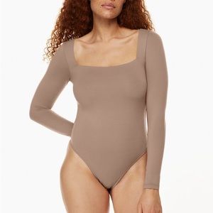 Babaton Aritzia Contour Squareneck Longsleeve Bodysuit Light Brown Tan